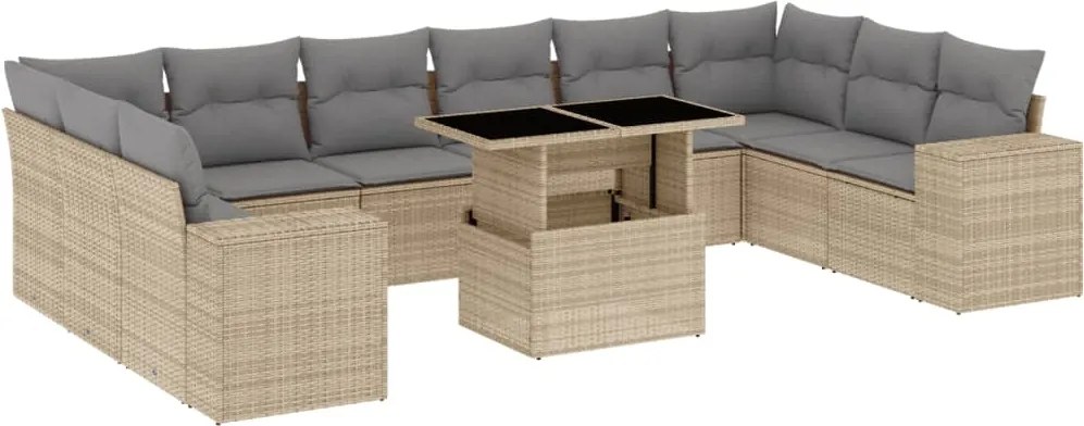 vidaXL Set canapele de grădină cu perne, 11 piese, bej, poliratan
