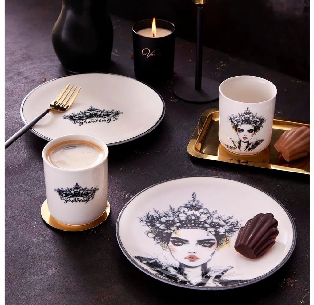 Set veselă din porțelan, 4 piese, negru/alb