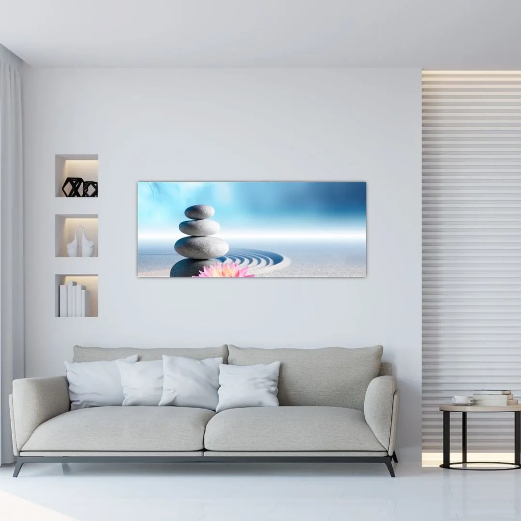 Tablou cu nisip, crin și pietrele spa (120x50 cm)