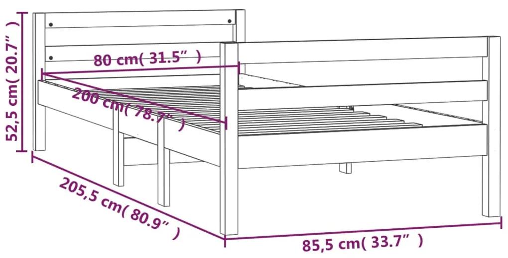 Cadru de pat, alb, 80x200 cm, lemn masiv de pin