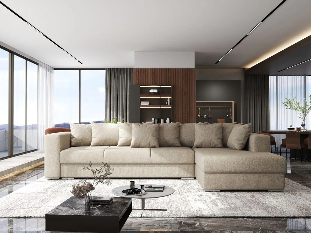 Colțar extensibil dumonde cu ladă de depozitare si sezut confortabil din spuma high-density, Gloria Enjoy Camel II 320x183 cm