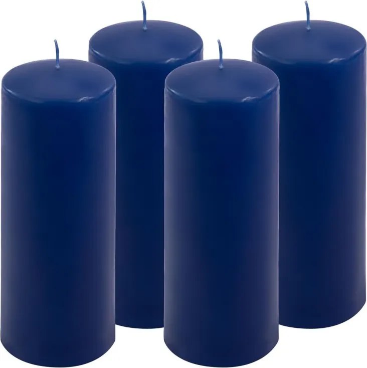 Set de lumânări pilon, 20 cm, Ø 7,5 cm, albastru, 4 buc