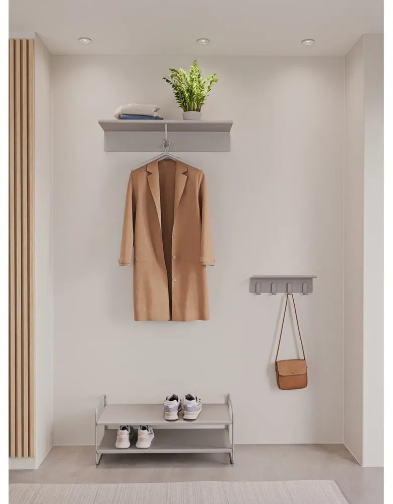 Cuier de perete gri deschis cu raft din oțel 11,5 cm A-Hallway – Zone