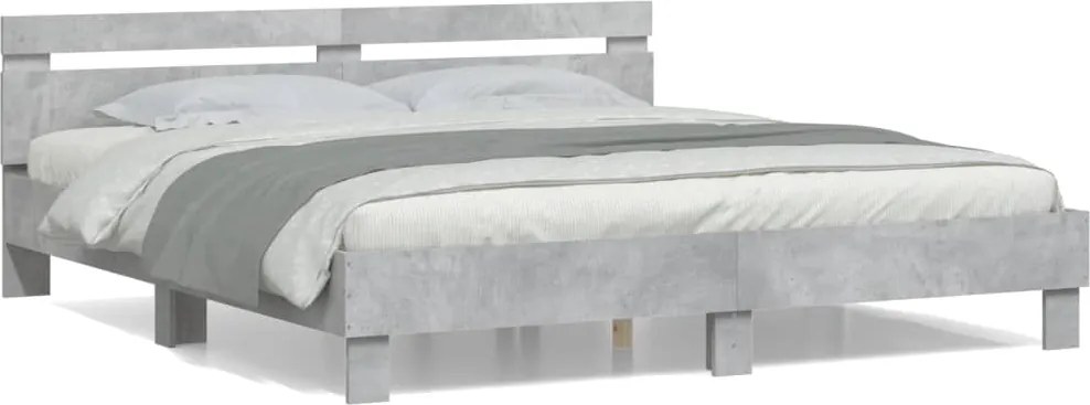 vidaXL Cadru de pat cu tăblie gri beton 160x200 cm lemn prelucrat