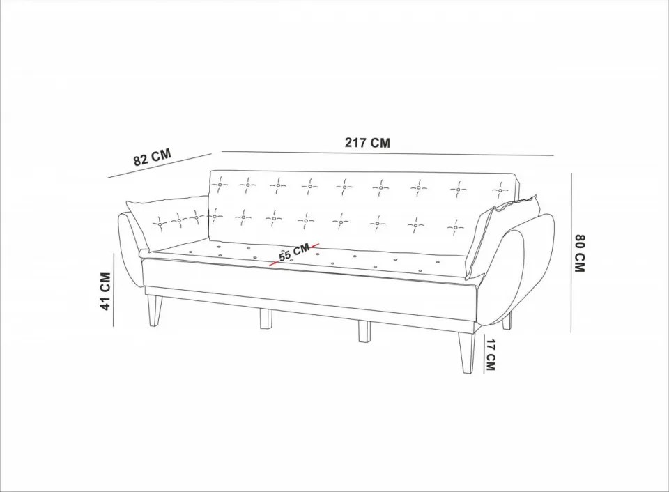 Canapea Extensibilă cu 3 Locuri Fiona, 214 x 81 x 81 cm, Gri Inchis