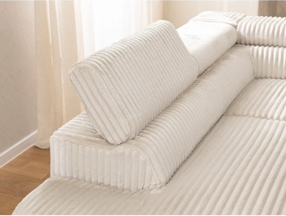 Colțar crem cu tapițerie din catifea reiată (cu colț pe partea stângă/în formă de ”L”) Marbeya – Ropez