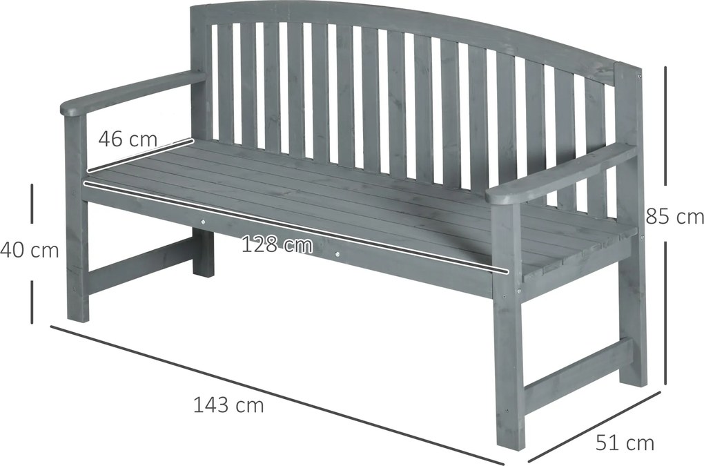 Outsunny Bancă de grădină 2 locuri din lemn, bancă rezistentă la intemperii, mobilier de grădină cu spătar, capacitate 240 kg 143 x 51 x 85 cm, Gri | Aosom Romania