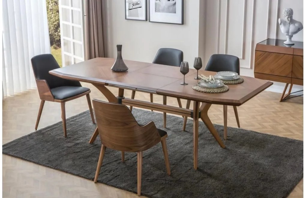 Set mobilier aden cu masa extensibila, comoda tv, cosola, etajera de perete cu polita si oglinda