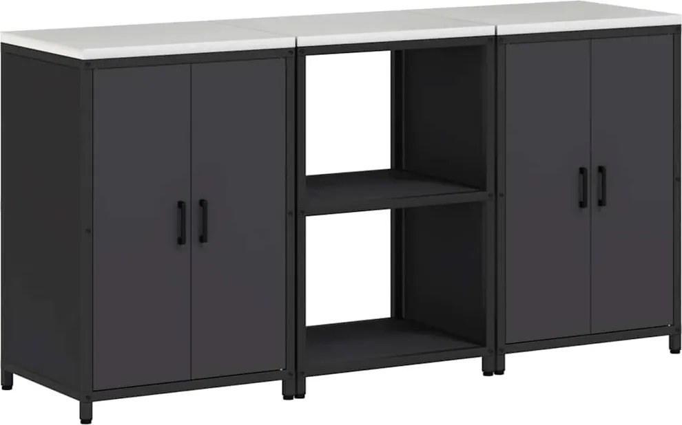 vidaXL Set de depozitare pentru bucătărie cu raft cu ușă 3 pcs Negru