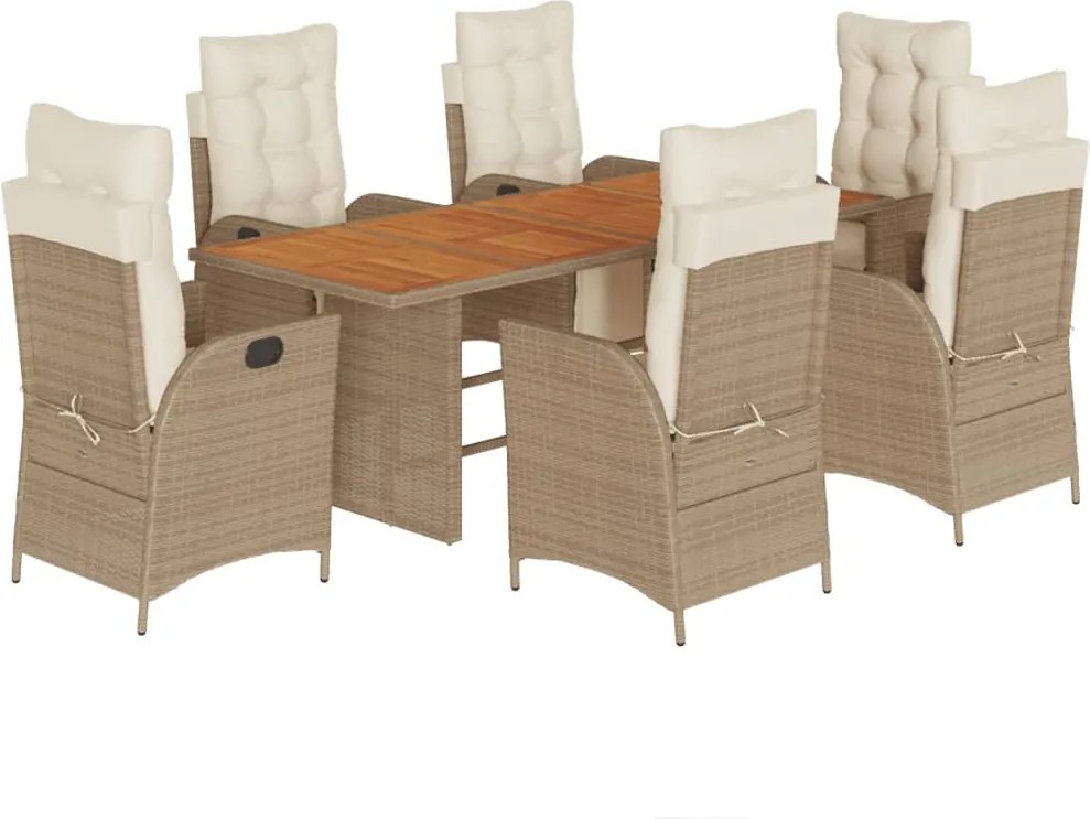vidaXL Set de masă pentru grădină, 7 piese, cu perne, bej, poliratan