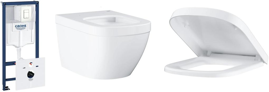 Set vas WC Grohe Euro Ceramic 3932800H, cadru ascuns cu buton de acționare Grohe Rapid SL 39448000, 39330001