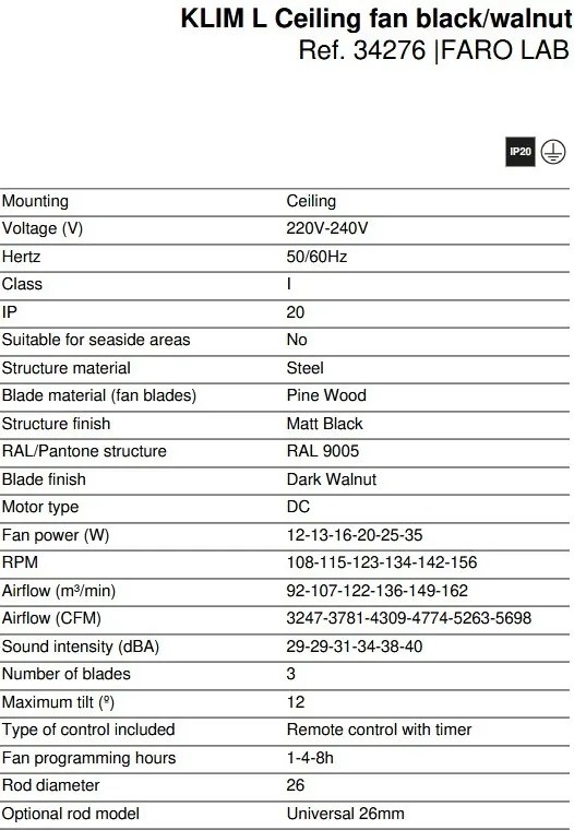 Ventilator aplicat tavan cu telecomanda KLIM L 150cm, negru/ nuc