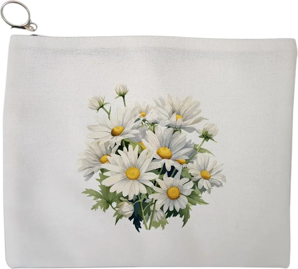 Portfard Cosmetice tip Plic, model Daisy Bouquet, 23x18 cm, Alb, BEKZ®