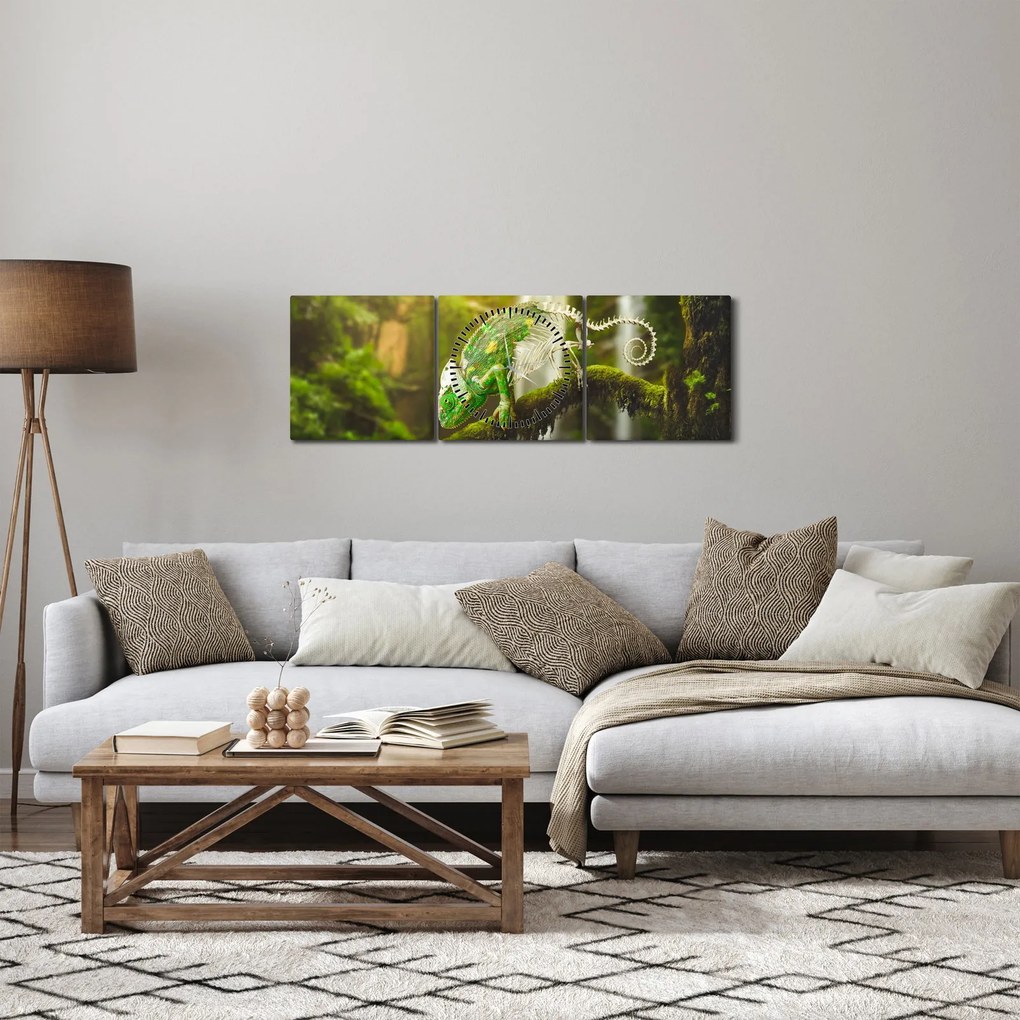 Tablou cu șopârlă (cu ceas) (90x30 cm)
