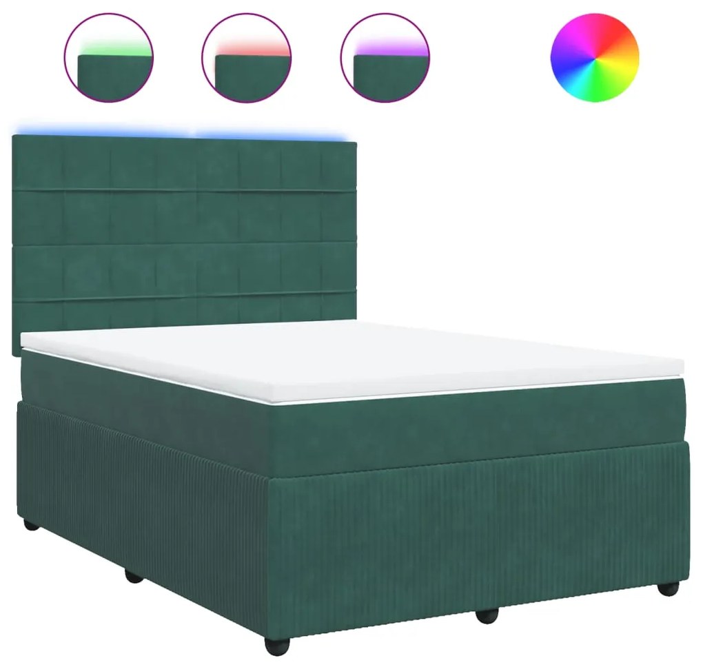 3294637 vidaXL Pat box spring cu saltea, verde închis, 140x190 cm, catifea