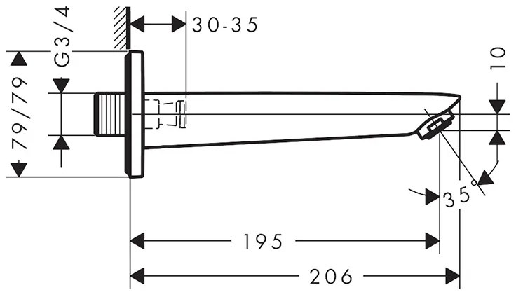 Pipa de umplere pentru cada, Hansgrohe, Logis, crom