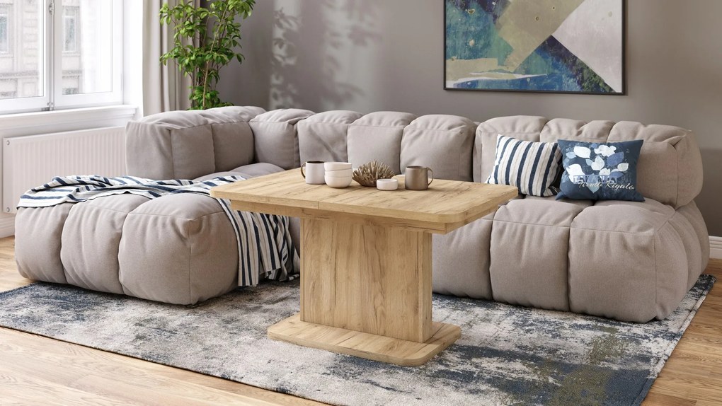 Mazzoni ASTON MINI-Z Stejar Craft Auriu - MĂSUȚĂ DE CAFEA MODERNĂ EXTENSIBILĂ REGLABILĂ PE ÎNĂLȚIME MASĂ TRANSFORMABILĂ