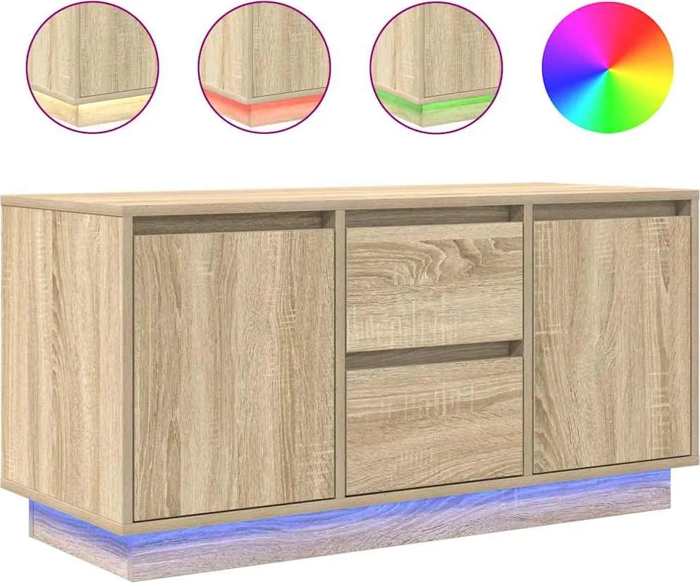 vidaXL Comodă TV cu lumini LED, stejar sonoma,100x41x50 cm