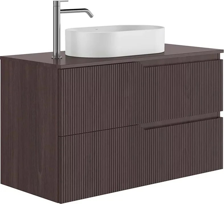 Set dulap baza suspendat Gala Canaletto 2 sertare 100 cm cu blat finisaj nuc negru mat