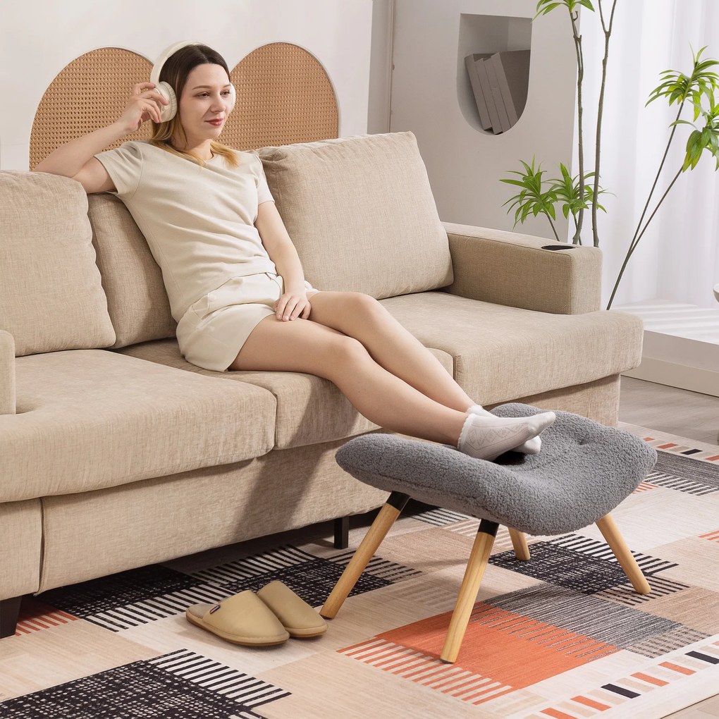 HOMCOM Puf de Picioare Modern cu Acoperire din Fleece si Picioare din Lemn, Tapitat, pentru camera de zi, dormitor, hol, Gri Inchis | Aosom Romania