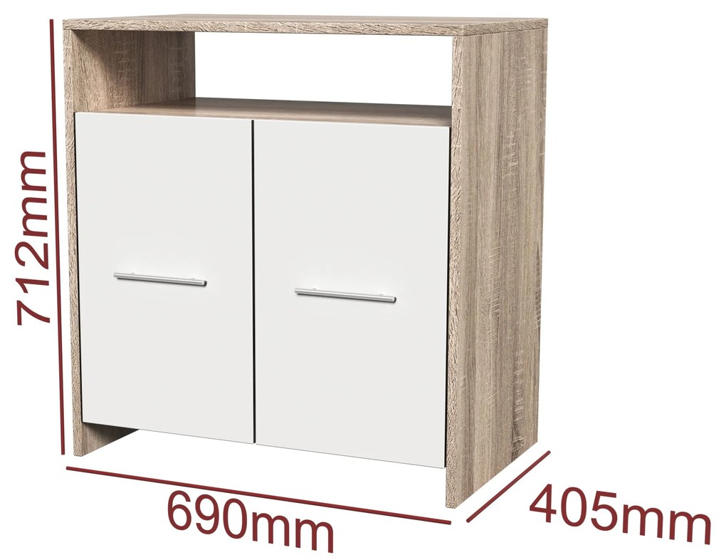 Comoda Luiza, culoare sonoma / alb, 69 x 71 x 40 cm