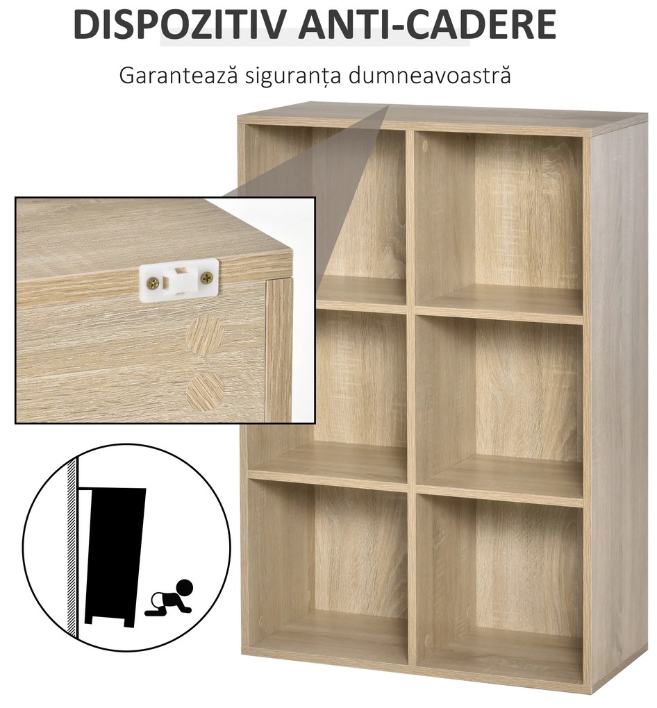 HOMCOM Bibliotecă Modernă cu 6 Cuburi, 65.5x30x97.5 cm, Culoare Stejar | Aosom Romania
