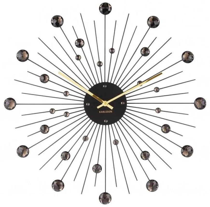 Ceas de perete cu cristale negre Karlsson Sunburst