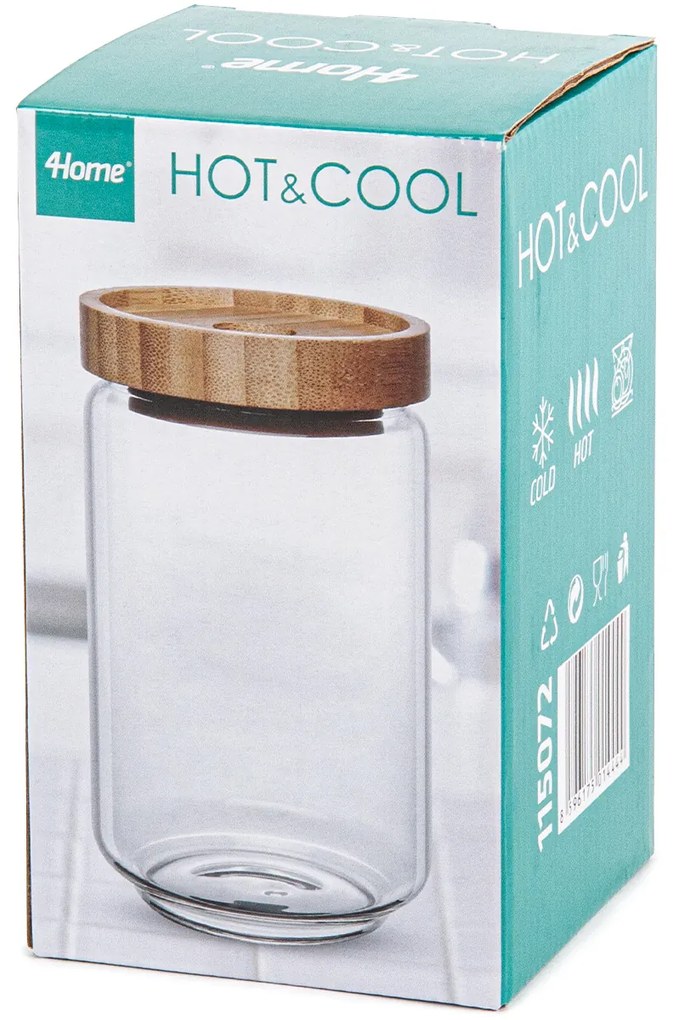 Recipient de sticlă 4Home pentru alimente cu  capac Bamboo Style, 800 ml