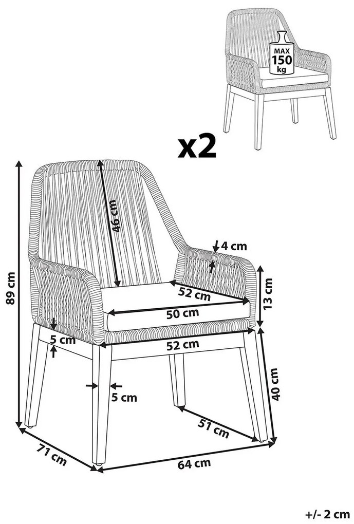 Set 2 buc. scaune de grădină OLIBIA (bej). 1022576