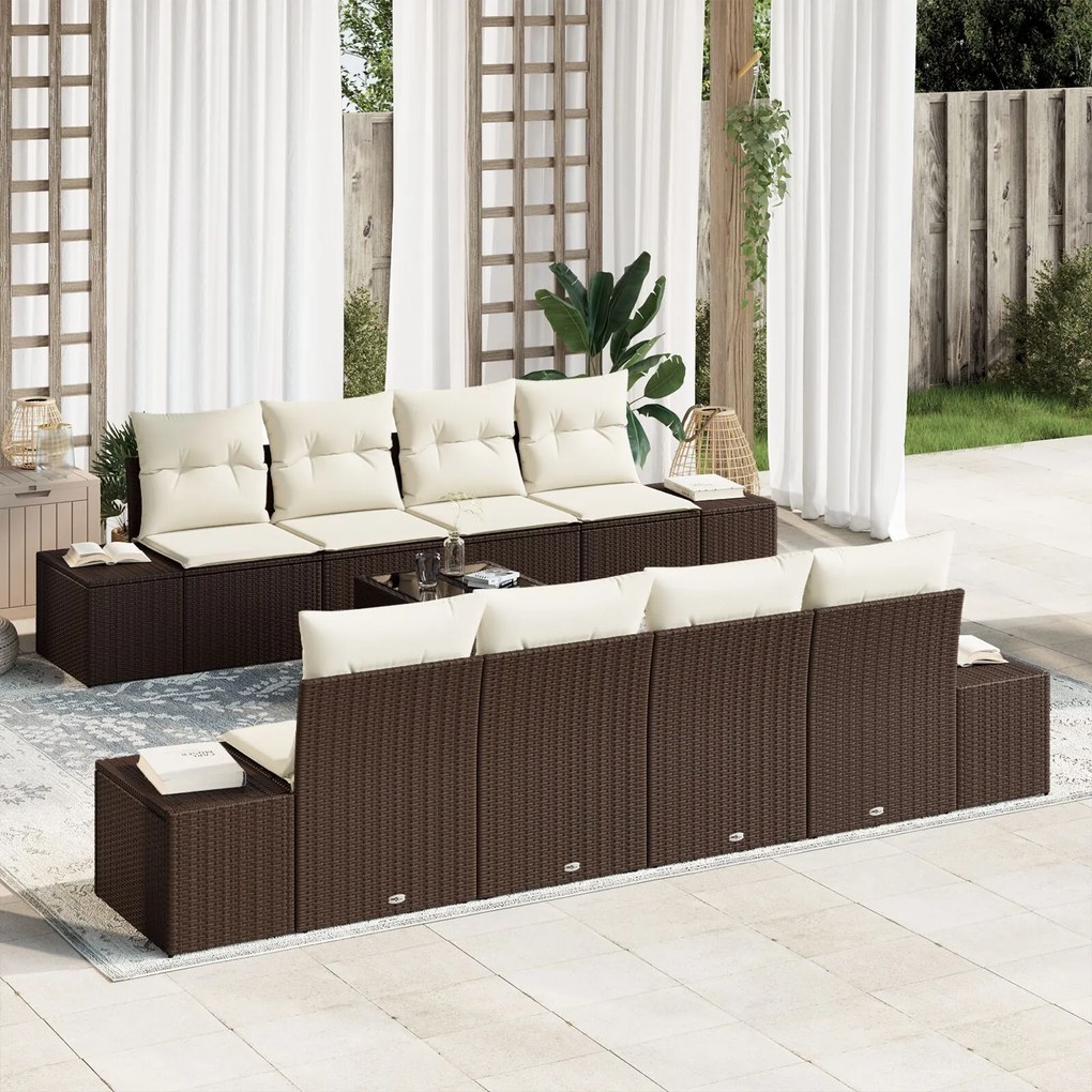 vidaXL Set canapea de grădină cu 9 piese și perne, din rattan poly brown