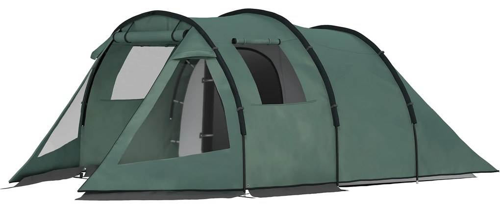 Outsunny Cort de camping pentru 3-4 persoane, două camere interioare, fereastră de plasă, verde, 4,75 x 2,64 x 1,72 m | Aosom Romania