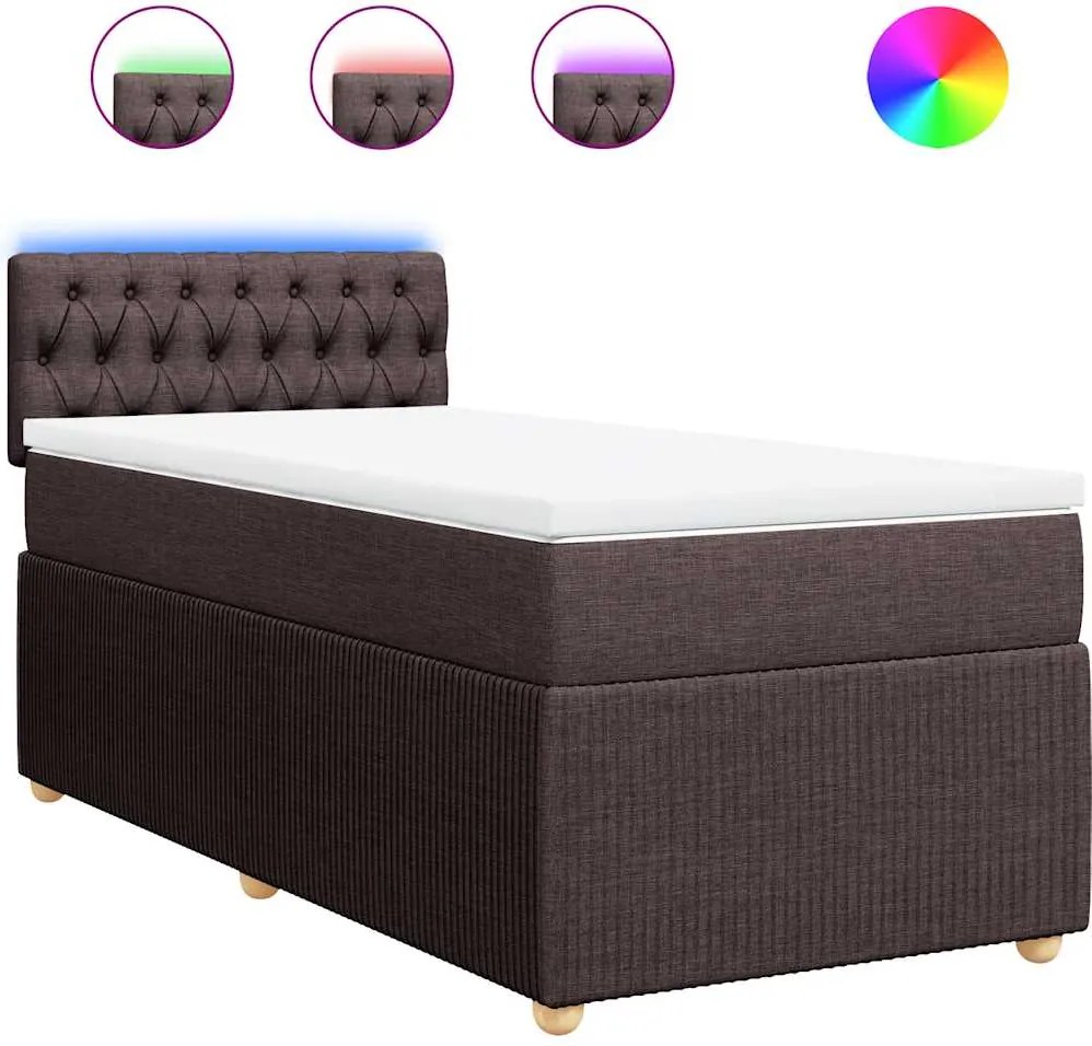 vidaXL Pat box spring cu saltea, maro închis, 80x200 cm, textil