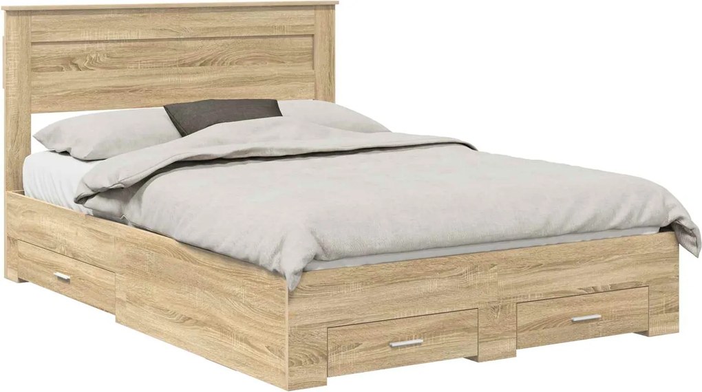 vidaXL Cadru de pat cu sertar Stejar Sonoma 150 x 200 cm Lemn compozit