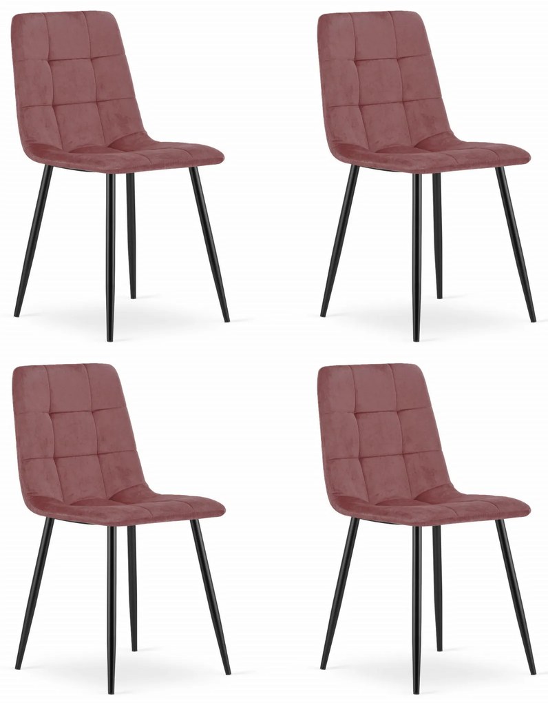 Set 4 Scaune Bucatarie/Dining Jacob Roz Catifea, Picioare Negre