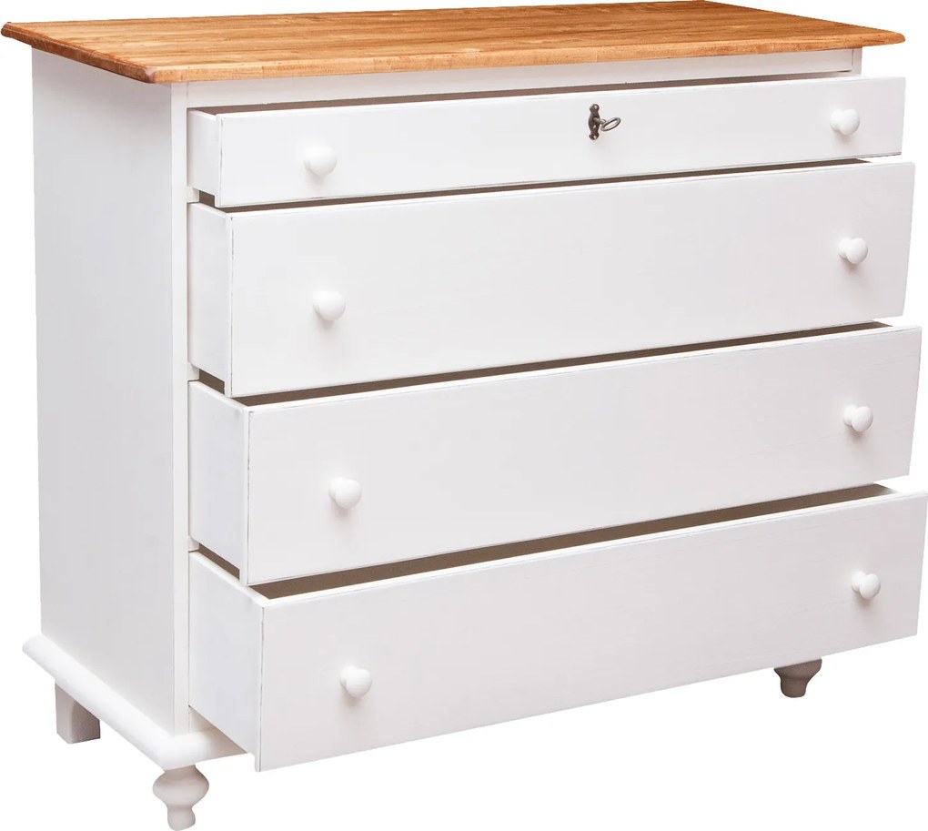 Comoda, L114 48 H99 cm, alb natur antichizat, lemn masiv