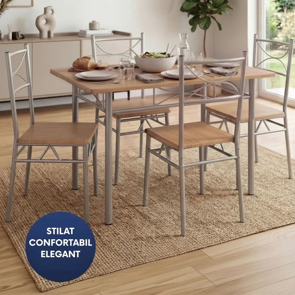 Set de mese de dining PAUL, 5 bucăți, maro natural Casaria