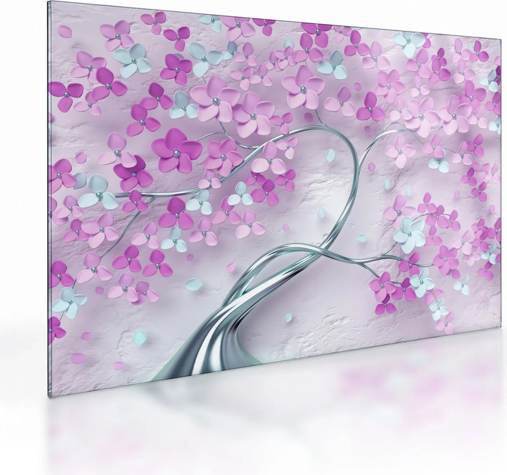 Tablouri cu flori pe trunchi argintiu - abstract (70x50 cm)