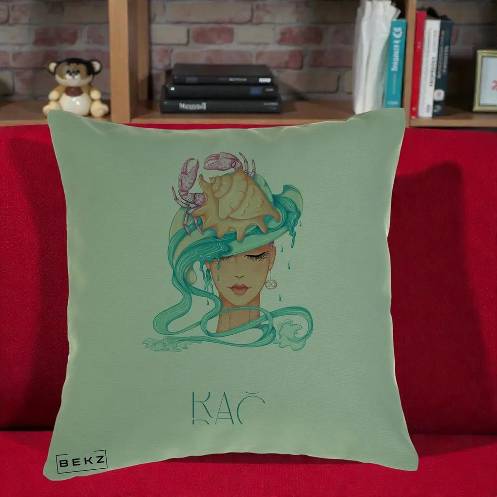Perna Personalizata Zodie Rac, 40x40 cm, Verde, Husa Detasabila, Perna Inclusa, BEKZ®