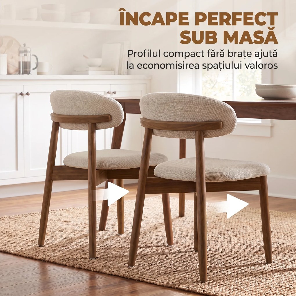 HOMCOM Set 2 scaune de dining moderne, cu spătar curbat, alb crem | Aosom Romania