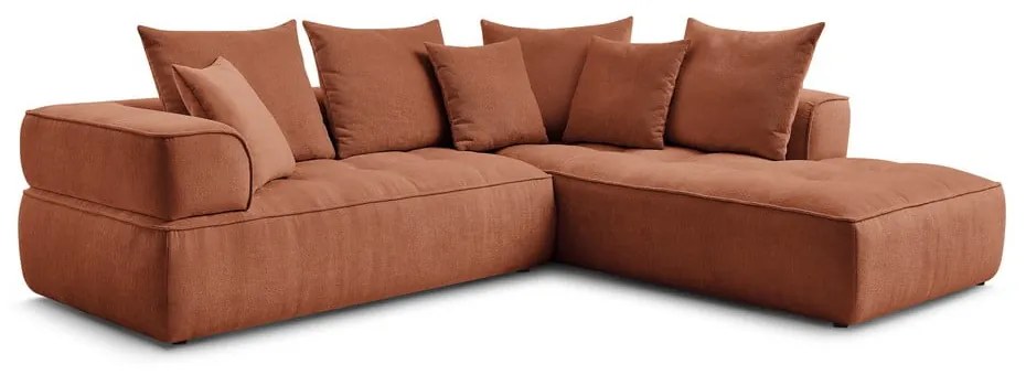 Colțar teracotă cu tapițerie din chenille (cu colț pe partea dreaptă/în formă de ”L”) Whesley – Bobochic Paris