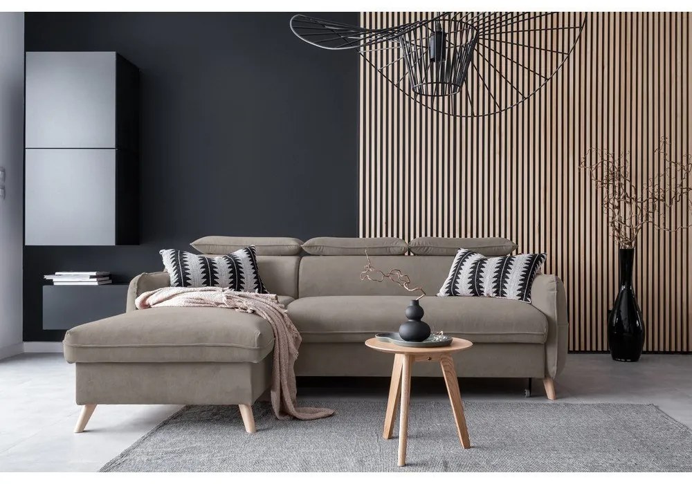 Colțar maro deschis extensibil cu tapițerie din catifea (cu colț pe partea stângă ) Sweet Harmony – Miuform