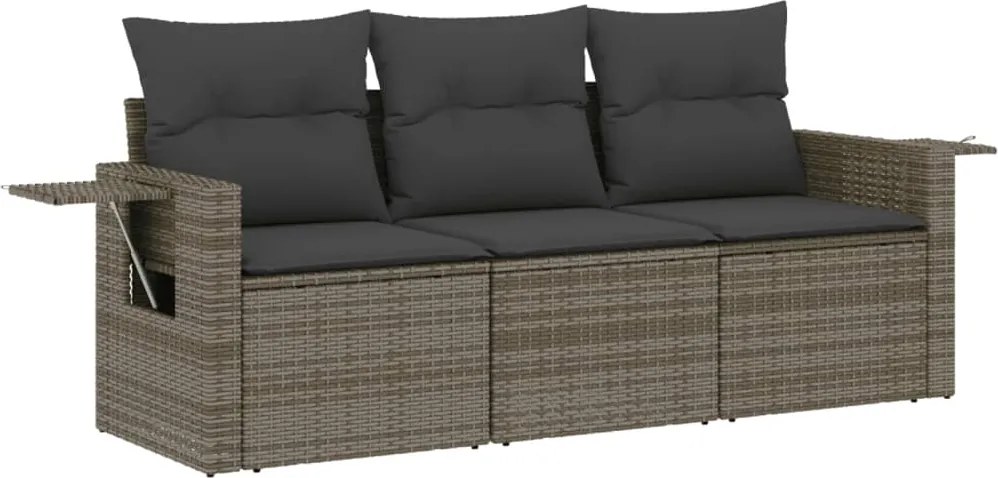 vidaXL Set canapea de grădină cu perne, 3 piese, gri, poliratan