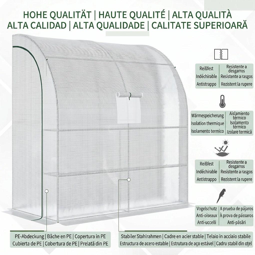Outsunny 7' x 3' x 7' Outdoor Walk-In Greenhouse, Plant Nursery with Roll-up Windows, PE Cover, and 3 Wire Shelves, White | Aosom Romania