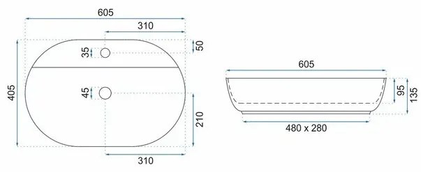 Lavoar pe blat Rea Aura 61 cm