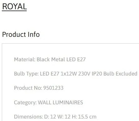 Aplica de perete design decorativ ROYAL negru