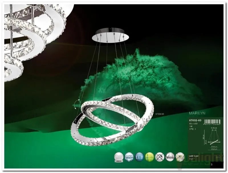 Lustra avangard cu cristale, inele reglabile,LED Marilyn 67032-60 GL