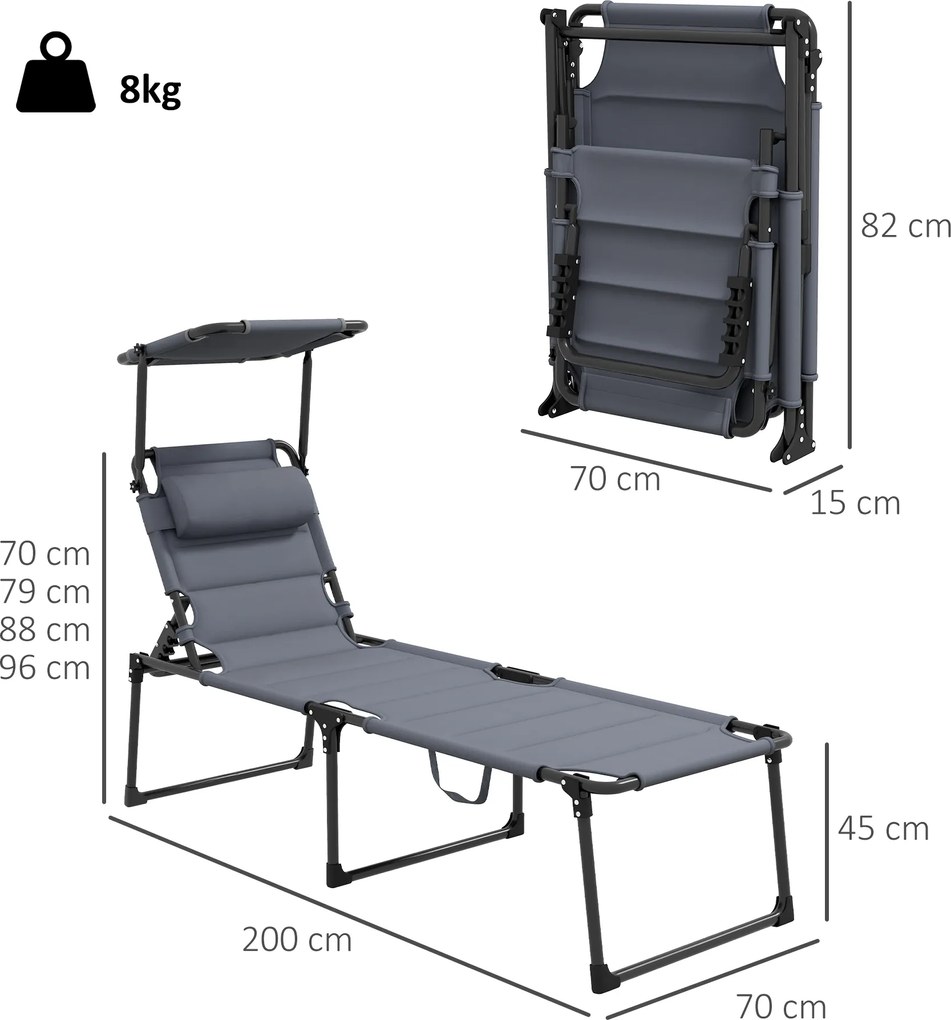 Outsunny Sezlong Pliabil pentru Exterior cu Parasolar Reglabil, Sezlong Confortabil cu Capitonaj cu Uscare Rapida si Tetiera | Aosom Romania