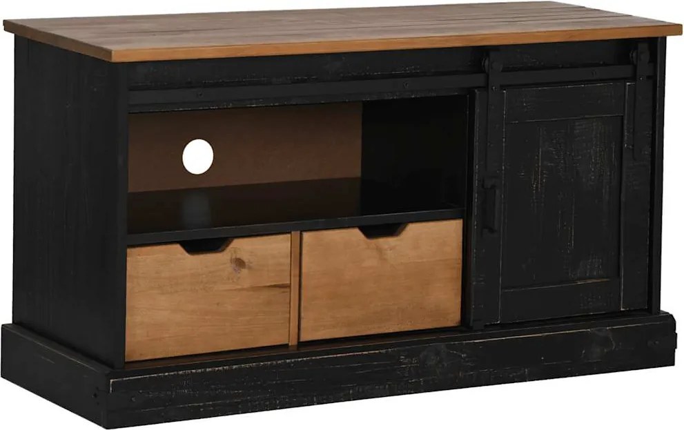 vidaXL Dulap TV HALDEN cu uşă glisantă negru 110x40x60 cm lemn masiv