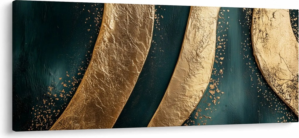 Tablou - Abstracție verde cu auriu I. (120x50 cm)
