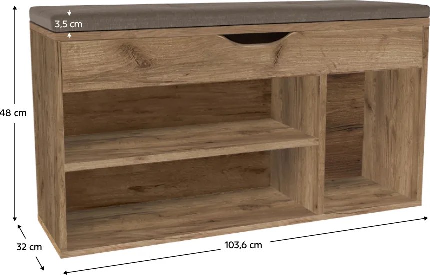 Suport pentru pantofi cu bancă, stejar artisan, FUDDY NEW